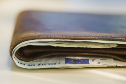 Euro notes in wallet.