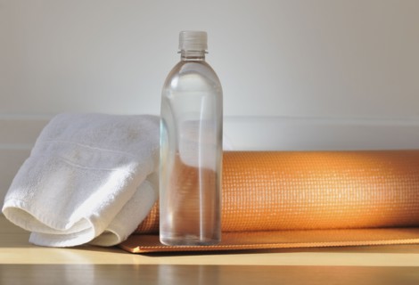 Yoga mat and water bottle.