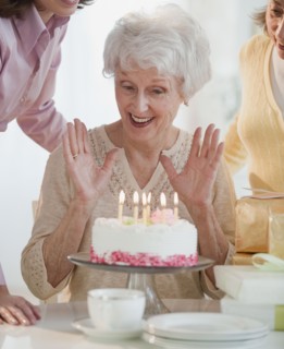 Senior woman celebrating birthday.