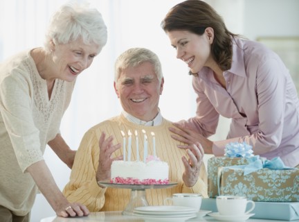 Senior man celebrating birthday.