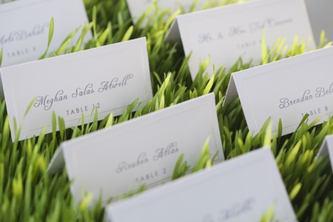 Wedding table place cards and glasses of wine. Photographe : Jamie Grill