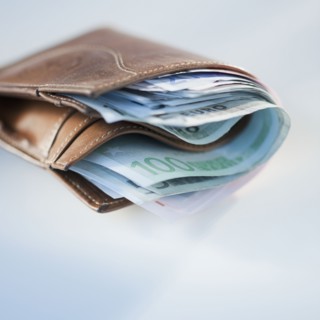 Wallet stuffed with euros.