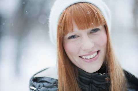 Portrait of woman in snow.