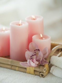 Candle and spa elements.