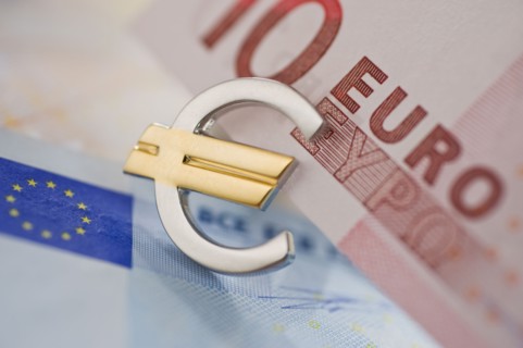Euro notes and euro symbol.