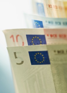 Close up of paper euros.