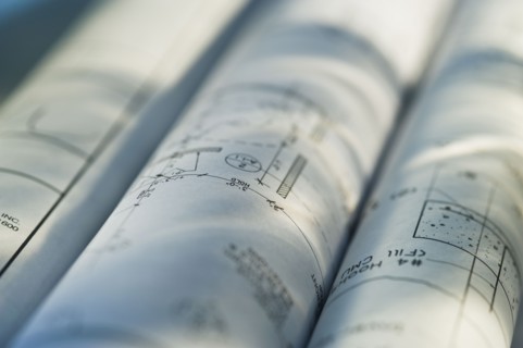 Close up of blueprints. Photographe : Daniel Grill