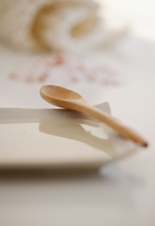 Wooden spoon and salt scrub.