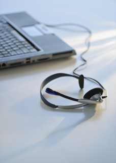 Headset and laptop.