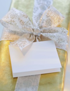 Gift with ribbon and card.
