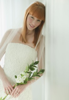 Bride in wedding dress.