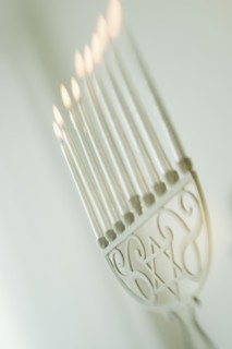 Close up of holiday menorah.