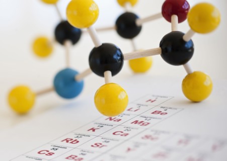Molecule model on Periodic table.