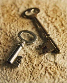 Two keys, close-up. Photographe : Stewart Cohen
