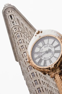 Flatiron Building and clock, Manhattan, New York City, New York, USA.
