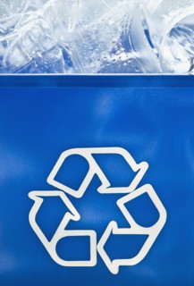 Plastic bottles in recycling bin. Photographe : Daniel Grill