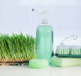 Cleaning supplies beside grass. Photographe : Jamie Grill