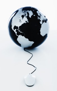 A globe with a computer mouse.
