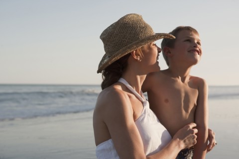 Mother and son at the beach