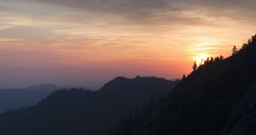 Mountain landscape with trees.