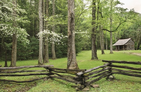 A fence and building in Smoky Mountain National Park.