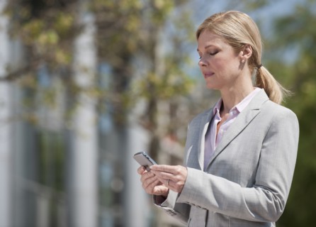 A businesswoman outdoors.