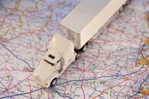 A toy truck on a map