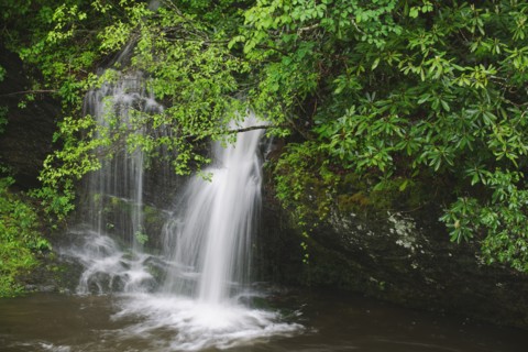 A scenic waterfall.