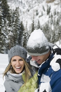 A couple outdoors in the snow