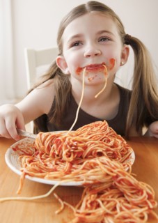 Child eating spaghetti
