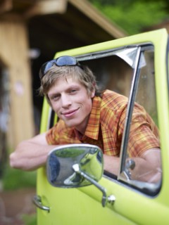 Young man in truck