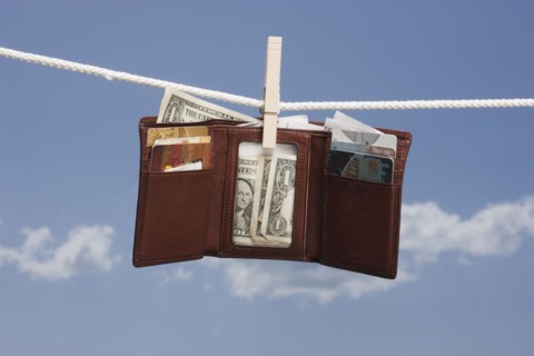 Wallet on clothes line