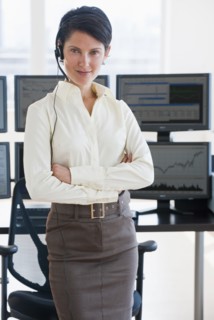 Female trader looking at camera.