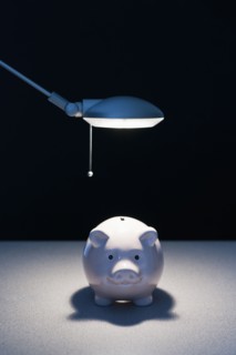 Working light on piggy bank.