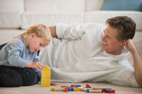 Father and child at home.