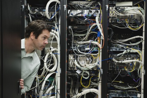 Man working in data center