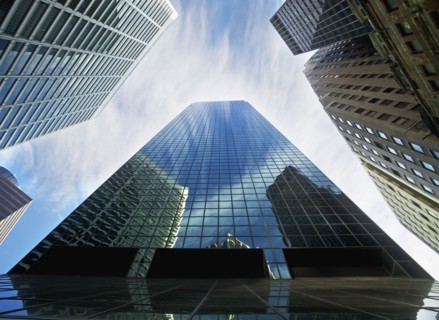 View from below skyscrapers