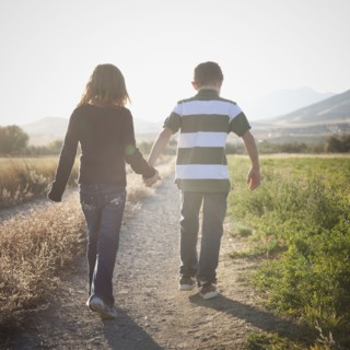 Young children walking on path