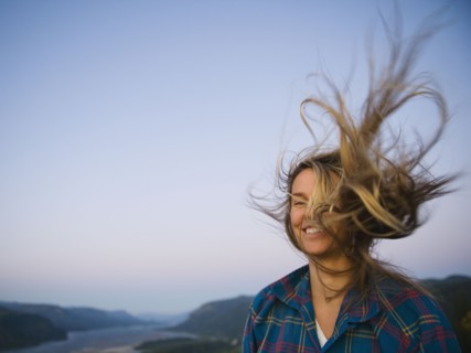 Woman's hair blowing in wind
