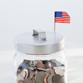 Coins in jar.