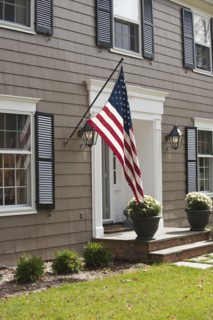 American flag on house.