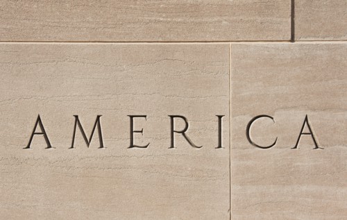 Wall of American building.