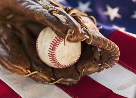 Baseball and American flag.
