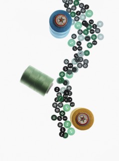 Spools of thread and buttons
