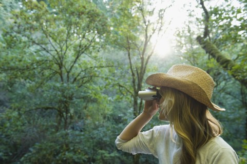 Hiker with binoculars