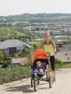 Woman pushing stroller