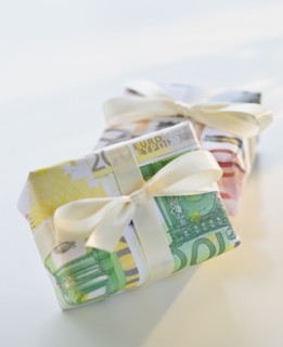 Gifts wrapped in money.