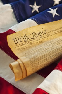 Declaration of Independence of top of American flag.