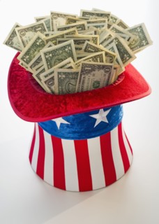 Money in Uncle Sam's hat.