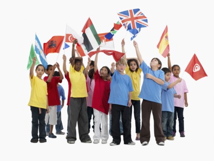 Children waving flags. Photographer: momentimages